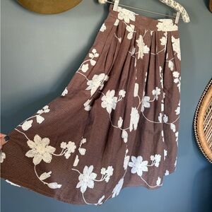 Eshakti cotton plaid floral midi with pockets skirt sz xs / 2